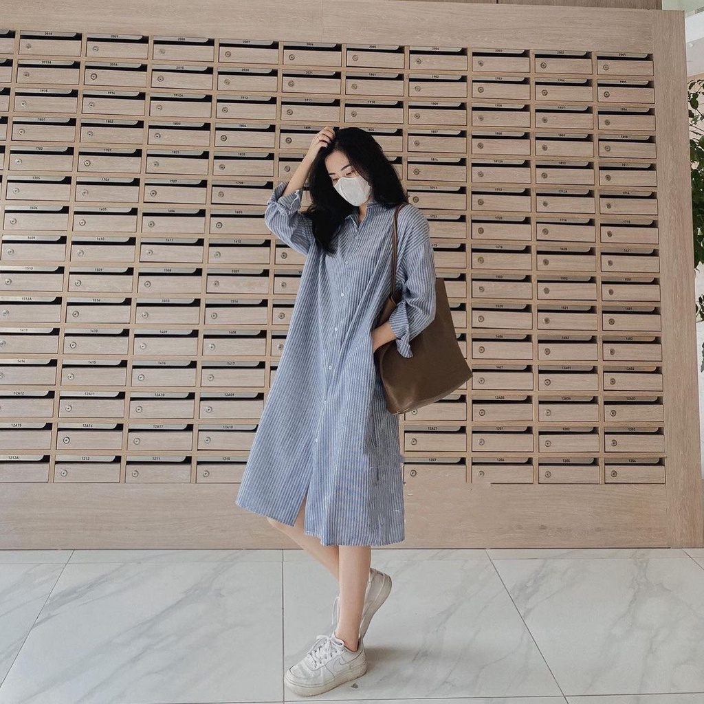 Đầm sơ mi dáng dài FM STYLE suông tay ngắn chất vải mềm mát phong cách ulzzang Hàn Quốc 220314001 | BigBuy360 - bigbuy360.vn