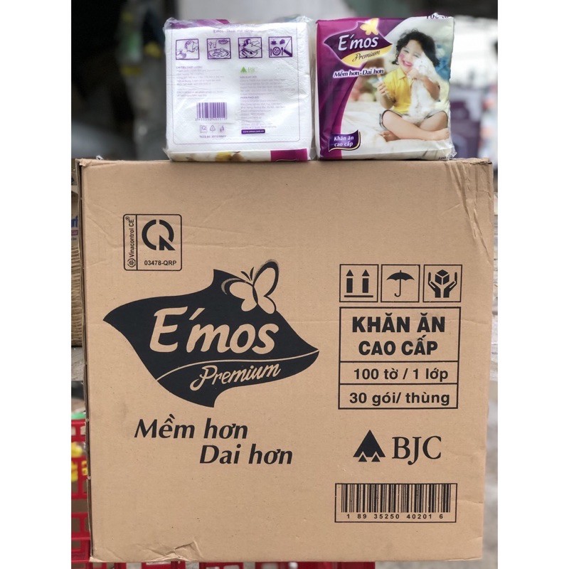 1 Thùng 30 gói khăn giấy ăn vuông Emos Premium 100 tờ kích thước 330x330