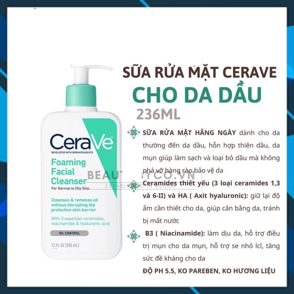 Sữa rửa mặt Cerave 236ml siêu kiềm dầu, siêu cấp ẩm cho mọi loại da, nhất là da nhạy cảm