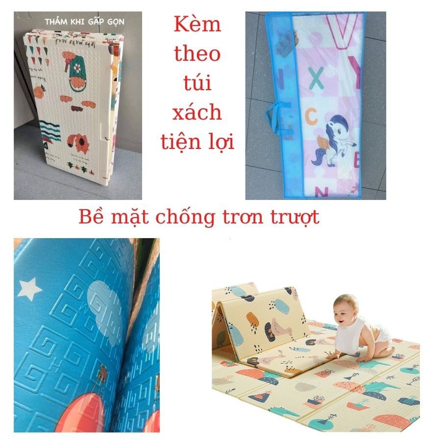 Thảm Xốp Xpe trải sàn Gấp Gọn cho Bé Và Gia Đình , 2 Mặt chống thấm chống trơn , kích thước chuẩn 1m8x2m