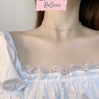 Dây chuyền nữ chocker sợi mảnh gắn hạt trai nhỏ