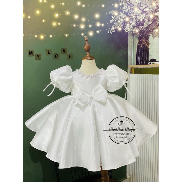Váy công chúa cho bé BinBon Baby, đầm công chúa tay bồng cổ ngọc cho bé gái