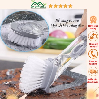 Chổi cọ rửa xịt nước đa năng có cán, bàn chải chà nồi chảo cọ rửa chén bát tay cầm dài <3