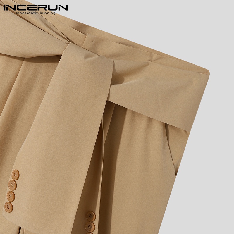 Quần dài INCERUN phối dây buộc màu trơn ống suông rộng thời trang thường ngày dành cho nam