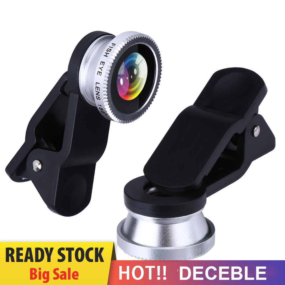 Deceble Clip 3-in-1 180 Fish-Eye Lens+Wide Angle Lens+Macro Lens Silver