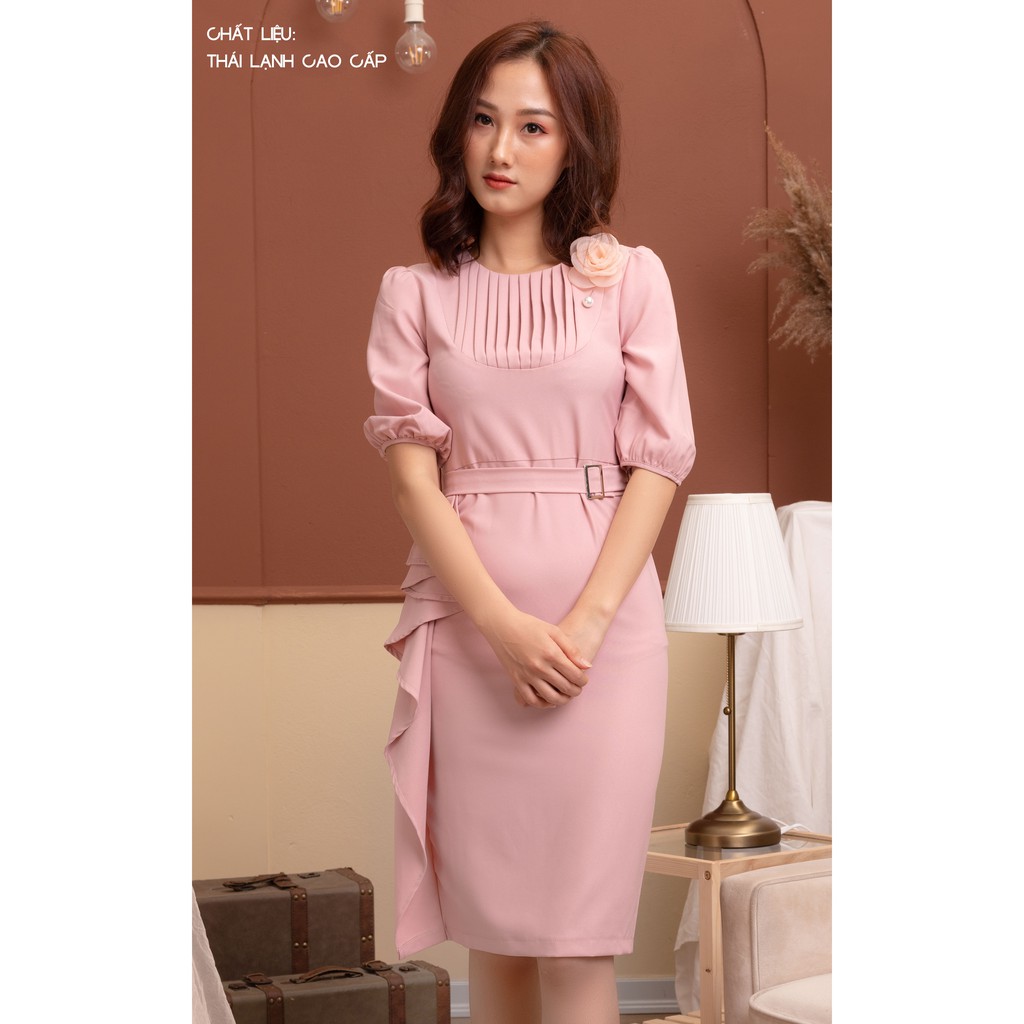 Đầm Công Sở Dáng Ôm Body Đai Thắt Eo Kèm Đính Hoa - She Loves K741 Màu Hồng | BigBuy360 - bigbuy360.vn