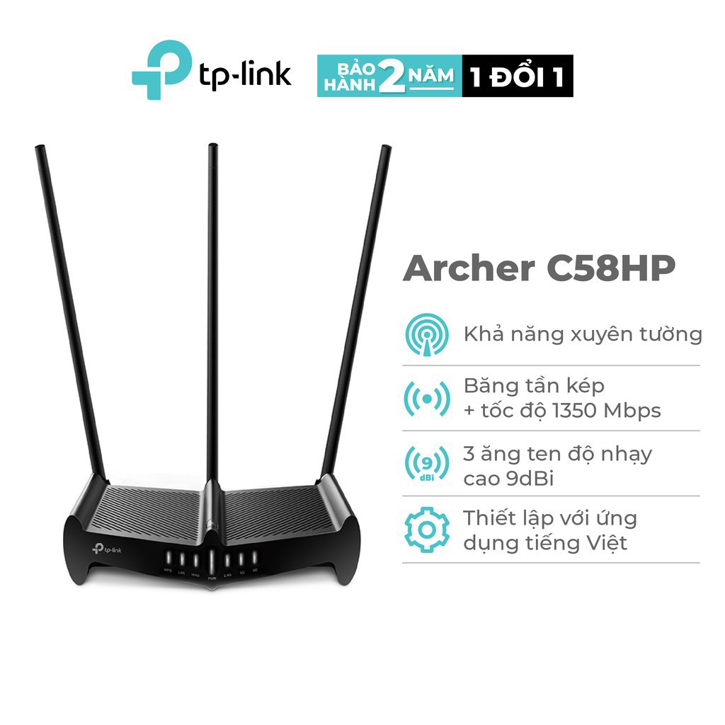 Bộ phát wifi TP-Link Archer C58HP chuẩn AC 1350Mbps. Chính hãng, BH 24 tháng