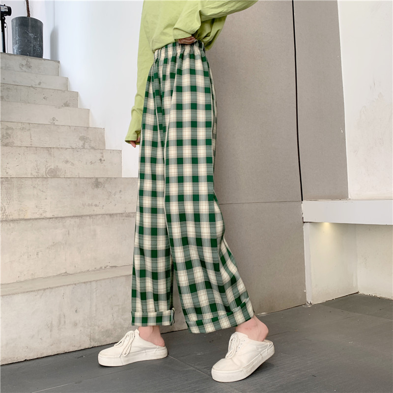 Quần dài ống rộng họa tiết ca rô thời trang dành cho nữ