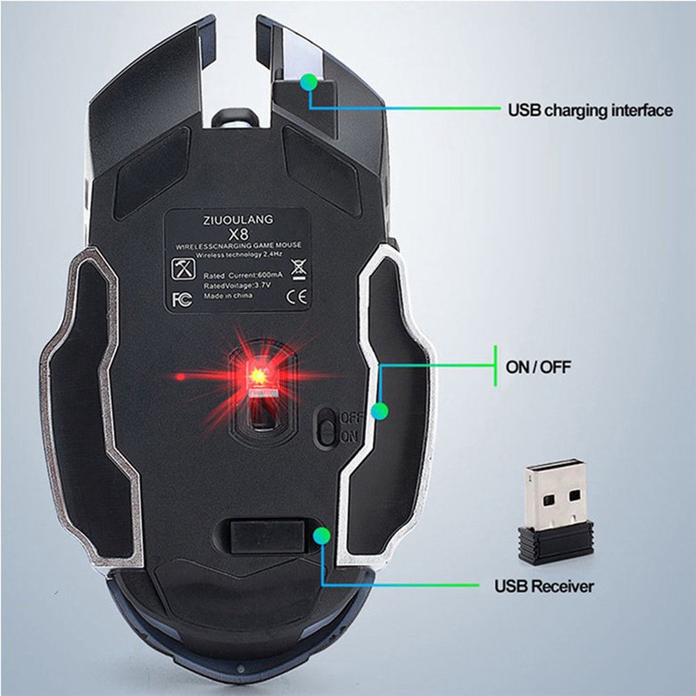 PK X8 Super Quiet Wireless Gaming Mouse 2400DPI Rechargeable Gamer Computer Mouse