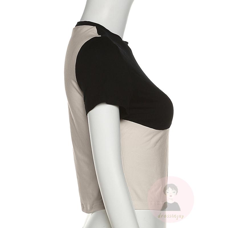 Áo Thun Tay Ngắn Cổ Tròn Màu Sắc Tương Phản Thời Trang Mùa Hè Cho Nữ