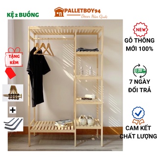 KỆ TREO QUẦN ÁO 2 BUỒNG 1 VỈ/ KỆ TREO QUẦN ÁO 2 NGĂN, GỖ THÔNG MỸ- PalletBoy94
