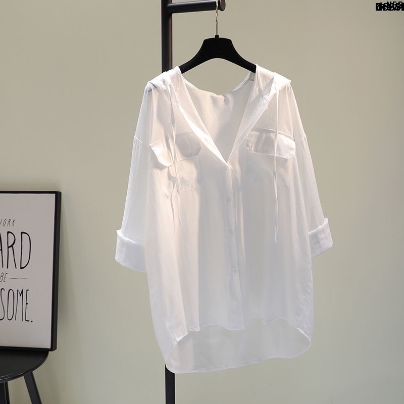 Áo Khoác Cotton Lanh Mỏng Màu Trắng ̅ Có Mũ Trùm Chống Nắng Phong Cách Mùa Hè Hàn Quốc 2022