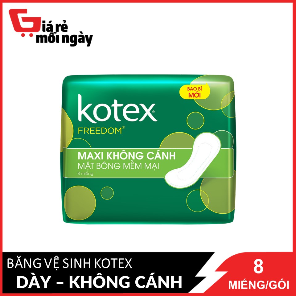 Băng Vệ Sinh Maxi 23cm Không Cánh Kotex FreeDom Mặt Bông Mềm Mại 8 miếng