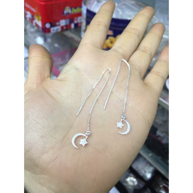 Khuyên tai vắt ngang thả tim trăng sao dễ thương lạ mắt bạc ta