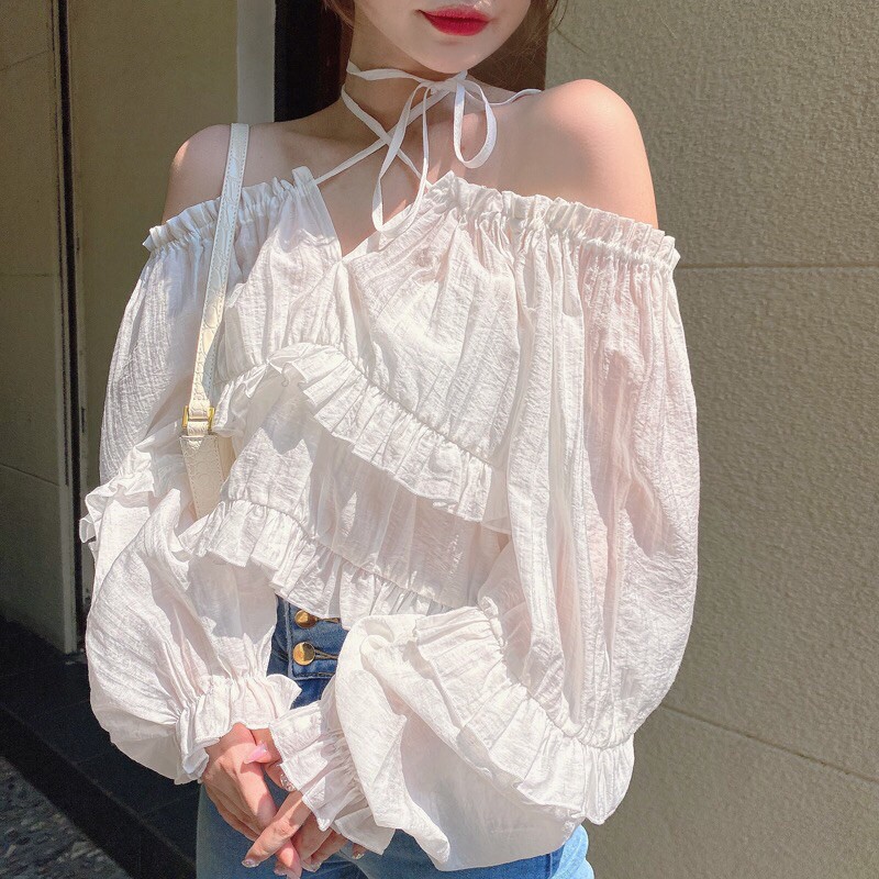 ÁO BẸT VAI 🎀 CROPTOP CỘT DÂY CỔ 🎀 VIỀN BÈO MỀM MẠI ✨ DỄ THƯƠNG NỮ TÍNH