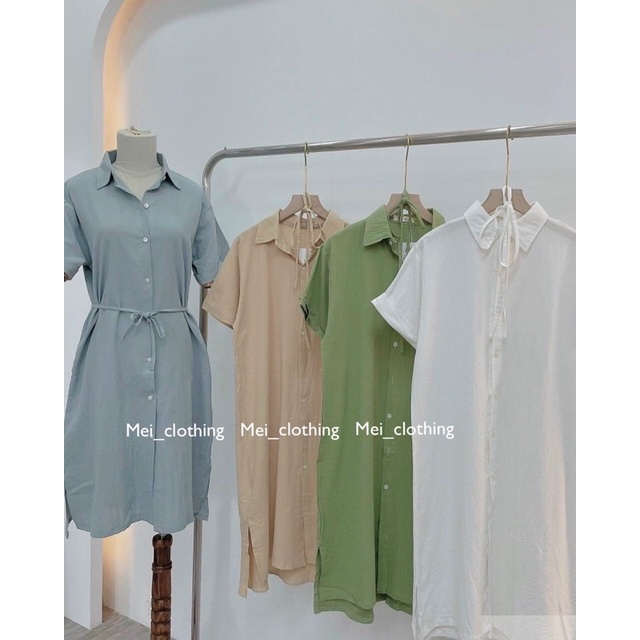 [Ảnh thật/sẵn] Váy sơmi kèm dây buộc eo mặc 2 kiểu Hàn Quốc