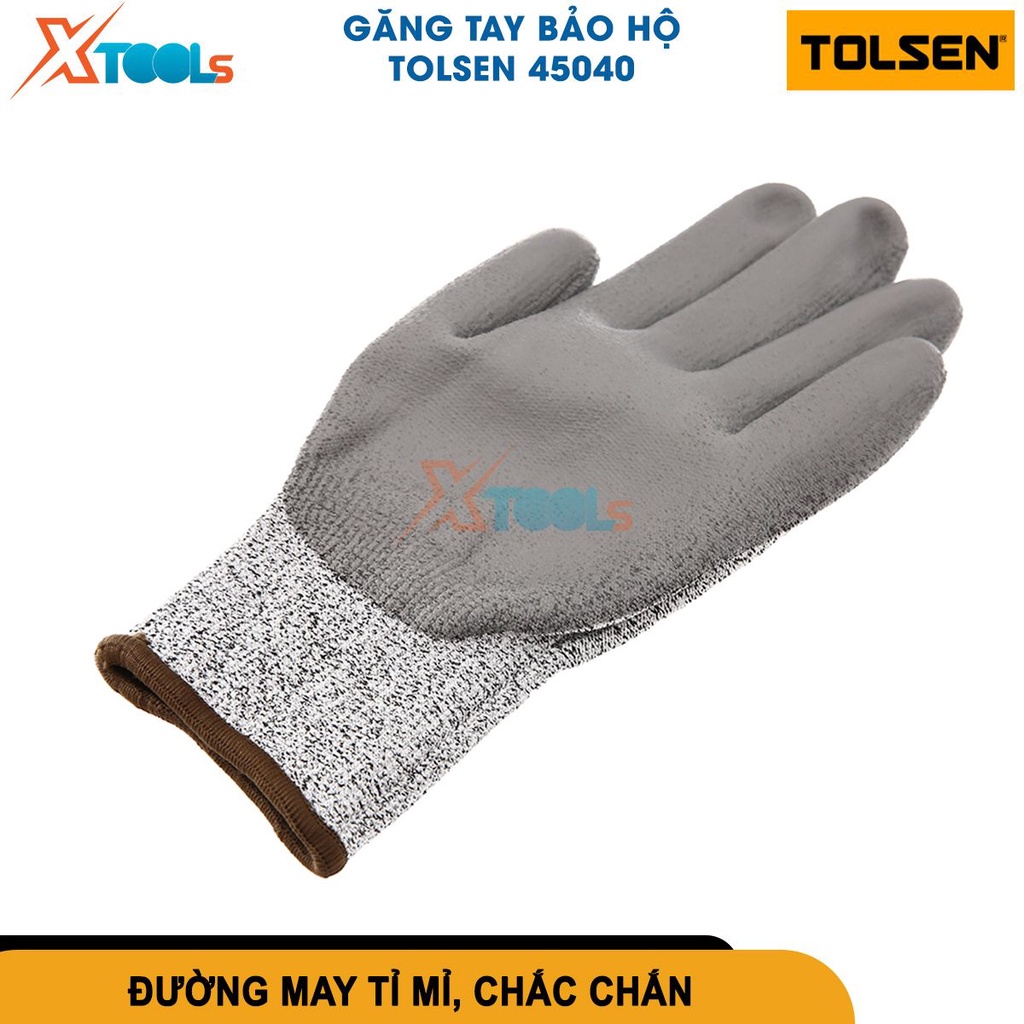 Găng tay bảo hộ Tolsen lòng tay phủ PU, lớp lót HPPE liền mạch chống trầy xước tay cấp độ 5, dùng lao động [CHÍNH HÃNG]