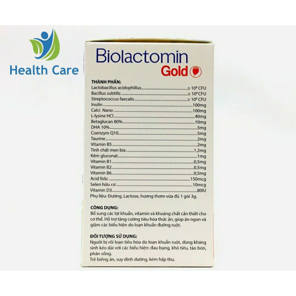 Cốm Biolactomin gold hỗ trợ tiêu hóa trẻ biếng ăn kém hấp thụ hộp 30 gói