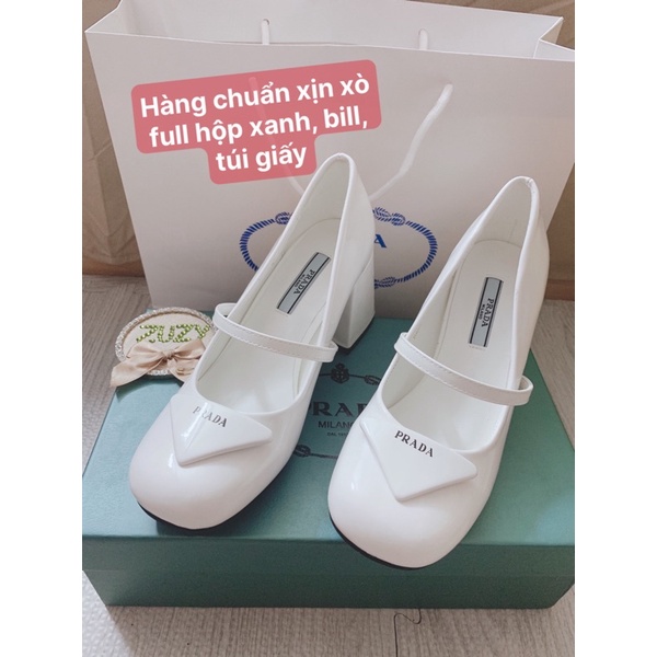 Giày cao gót prada mũi tròn gót vuông 7p hàng Spf