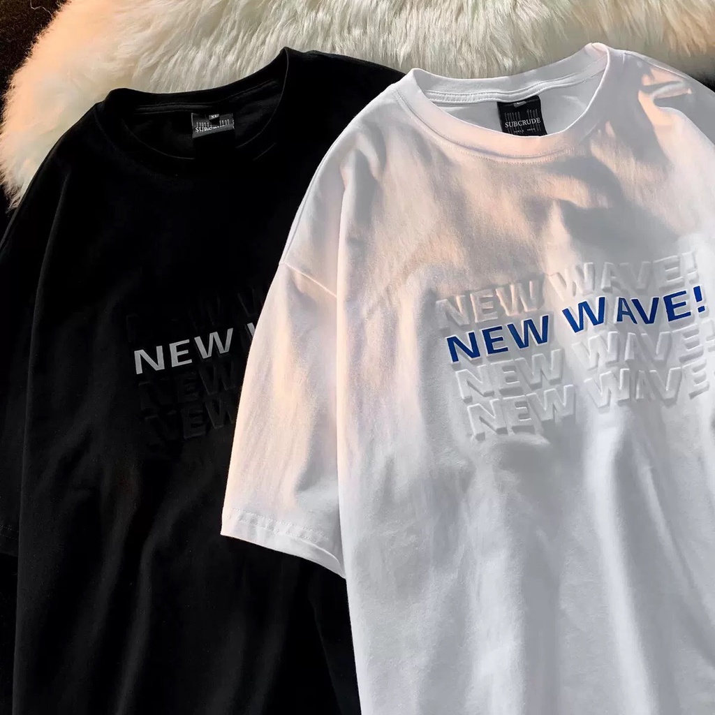 Áo phông nam nữ form rộng 2N Unisex thun cotton in chữ nổi New wave trắng/đen