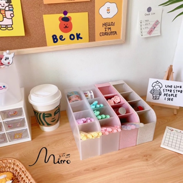 Kệ đựng bút Mimo ống đựng bút 4 ngăn basic BW hộp cắm bút 4 tầng để bàn nhiều ngăn đa năng văn phòng phẩm decor bàn học