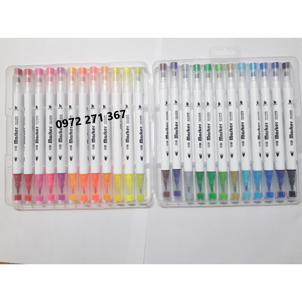 Bút dạ 2 đầu 12/18/24 màu - Bút Marker highlight No.708