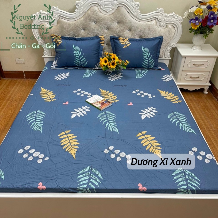 (FLASH SALE)Bộ ga giường 3 món Cao Cấp Cotton loại đẹp nhiều mẫu full size (Drap giường + 2 vỏ gối) - Mẫu Dương sỉ xanh