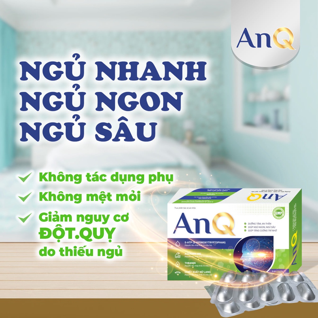 Viên Uống Ngủ Ngon AnQ Cải Thiện Mất Ngủ, Giúp Ngủ Sâu, Dưỡng Tâm, An Thần, Tăng Cường Trí Nhớ, Hộp 20 Viên TTP041