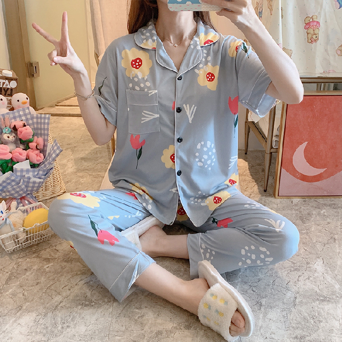 Bộ Đồ Ngủ Tay Ngắn Vải Cotton Chất Lượng Cao Cho Nữ
