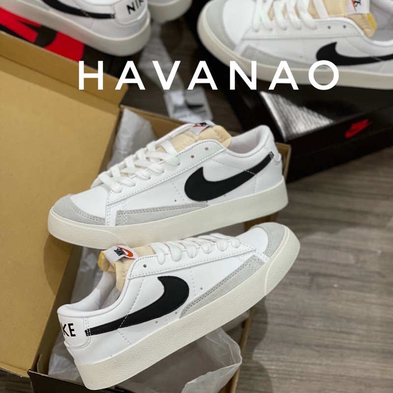 Giày Sneaker Nike Blazer Đen Trắng Cổ Thấp Nam Nữ, Giày Thể Thao Nike Blazer low 77 Vintage White Black Full Bill Box