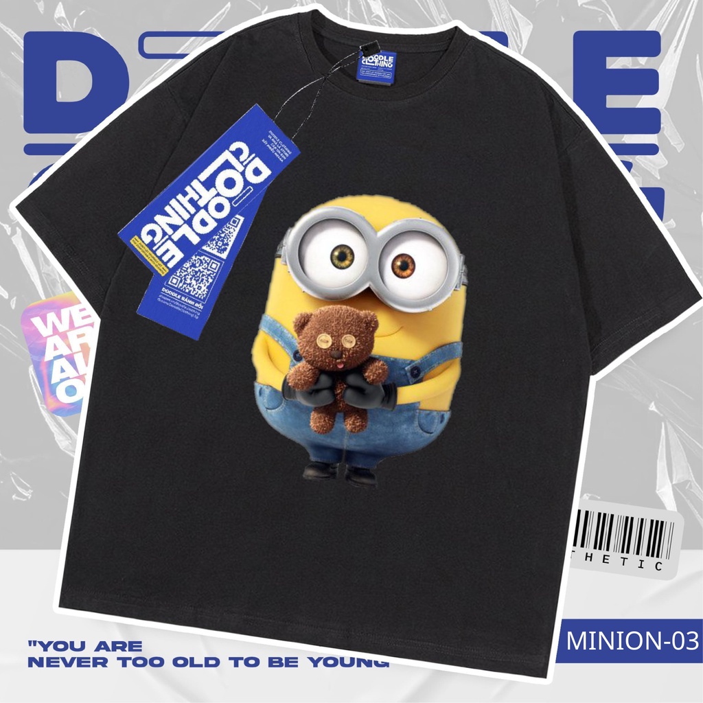 Áo thun nam nữ tay lỡ unisex oversize áo phông form rộng basic tee hình minions ôm gâu