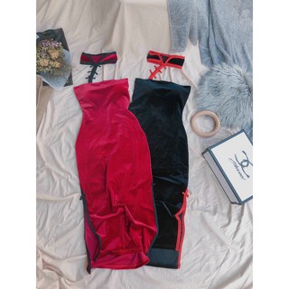 đầm nhung ôm cúp ngực phối cổ tàu xẻ tà hai bên mẫu mới thích hợp cho dịp tết  PH085