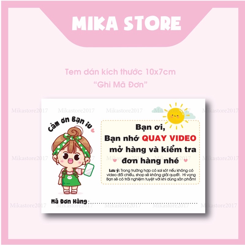 Tem dán Ghi Mã Đơn, Tem Quay Video Kiểm Tra Hàng, Tem Thank You