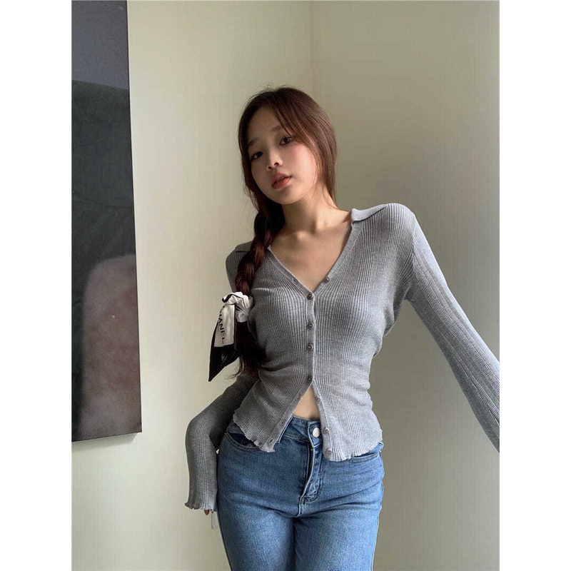 Áo polo Tay Dài Dáng Ngắn Thời Trang Mùa Thu Cho Nữ