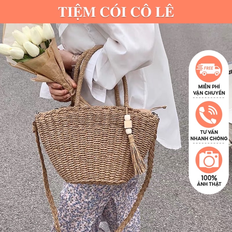 Túi cói đi biển dáng V đeo chéo hàng Quảng Châu-Tiệm Cói Cô Lê