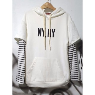 Áo khoác Hoodie tay phối sọc ngang NY.NY Unisex - Áo Thun Tay dài sọc ngang có nón TNSA