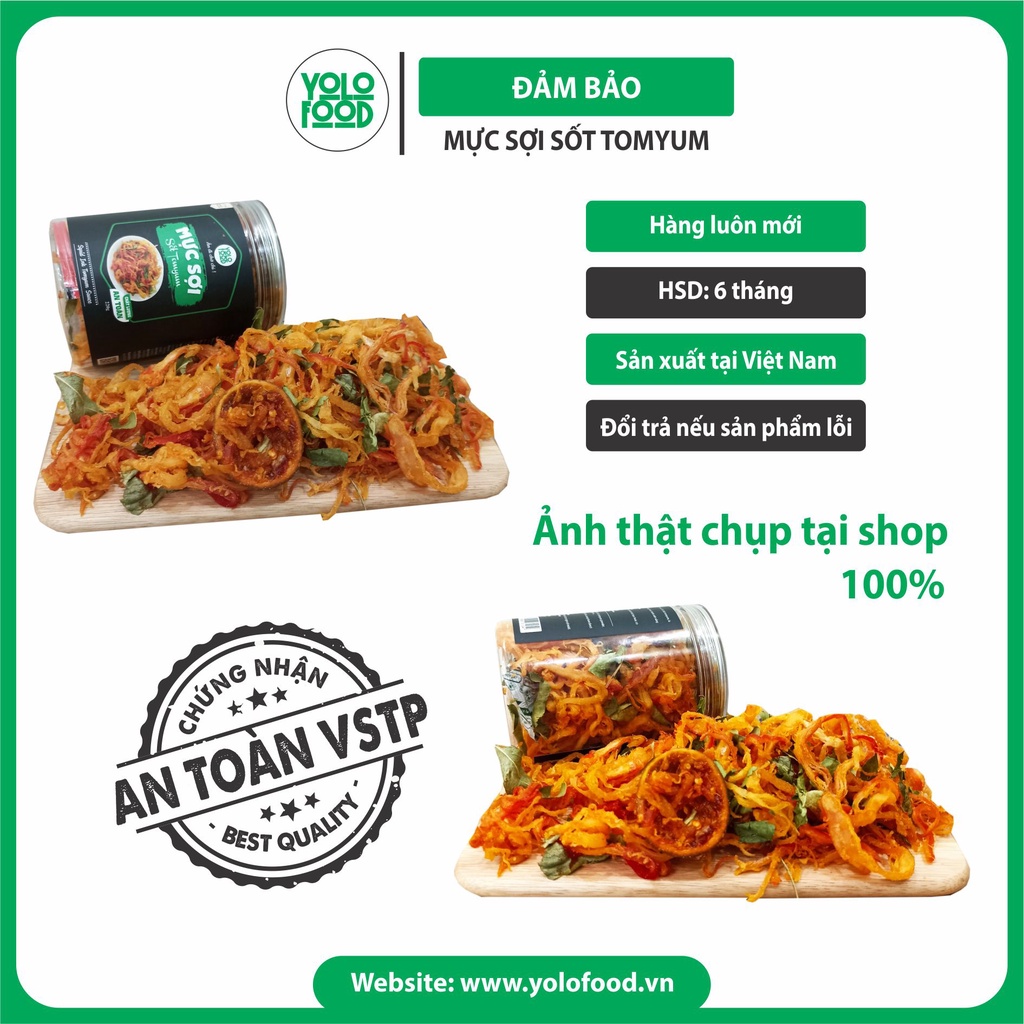 Mực xé sợi sốt chanh tomyum 220g YOLO FOOD đồ ăn vặt, chất lượng, mực sợi tomyum vị thái chua ngọt, ngon đóng hộp atvstp