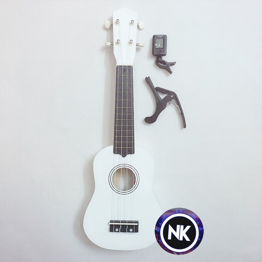 Gói Ukulele Soprano trơn nhiều màu + Máy lên dây + Capo - Có Sẵn