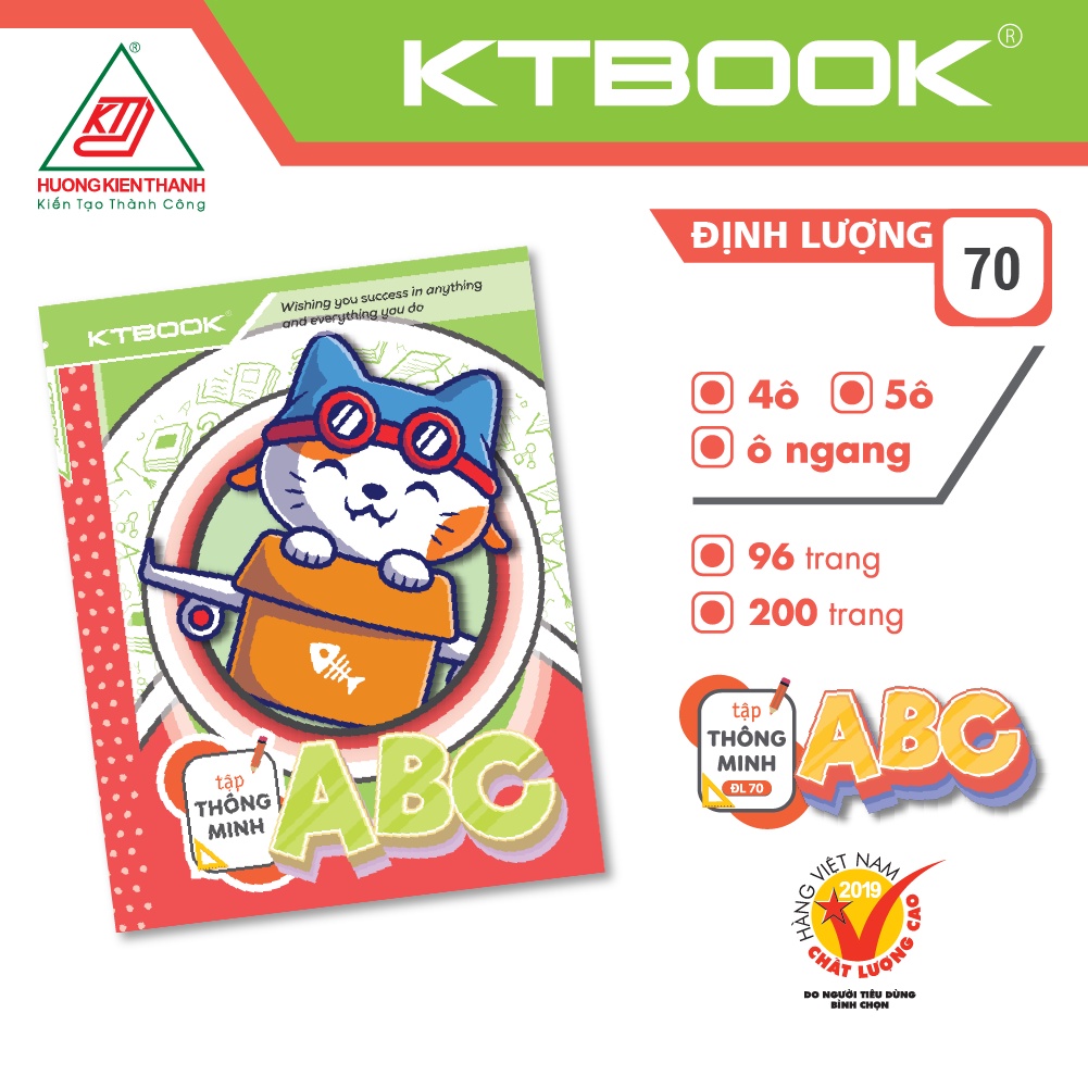 Gói 10 cuốn Tập Học Sinh KTBOOK Cao Cấp Thông Minh ABC giấy trắng tốt ĐL 70 - 96 trang