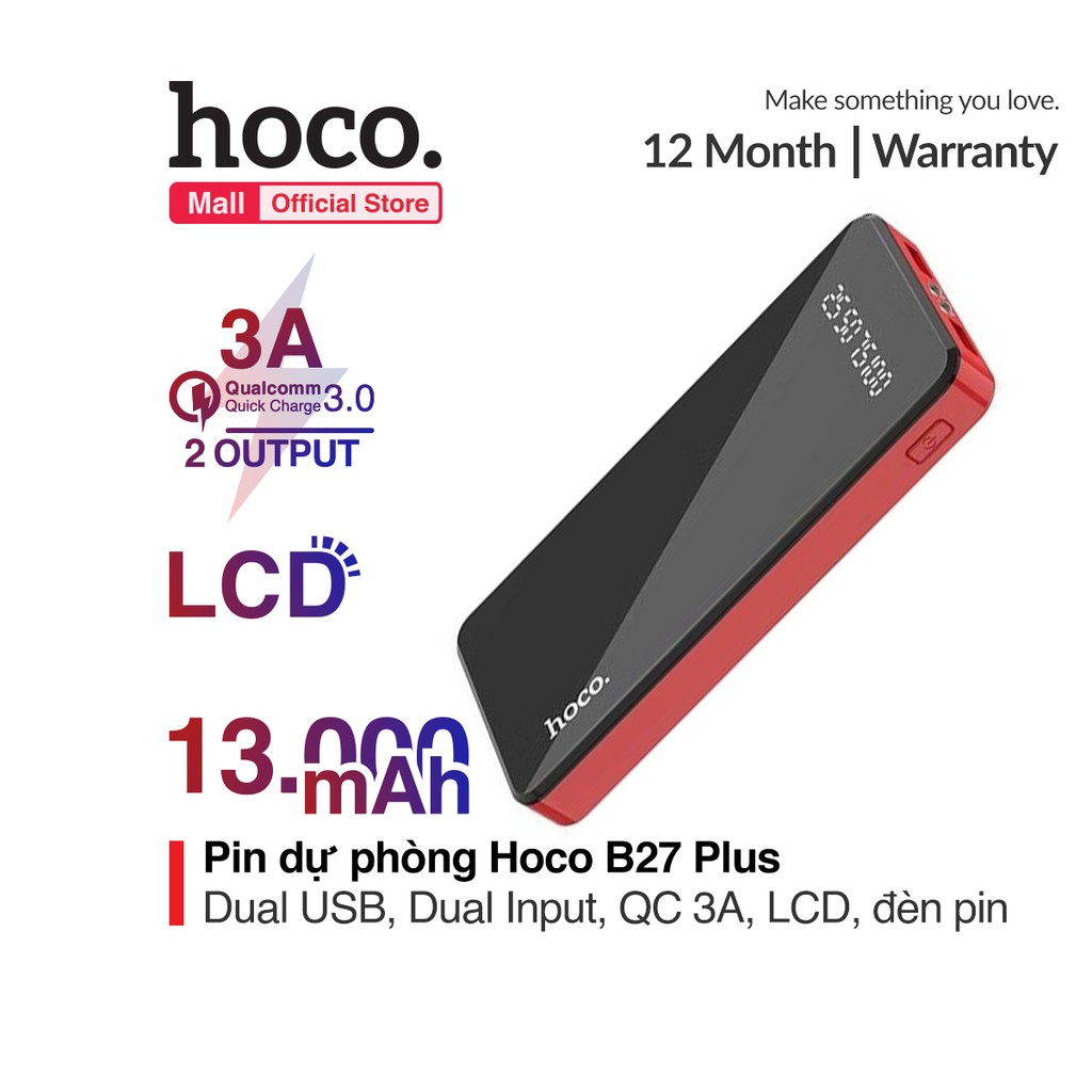 Pin Sạc Dự Phòng Hoco PK-01 dung lượng 10000mAh siêu mỏng tích hợp đèn Led