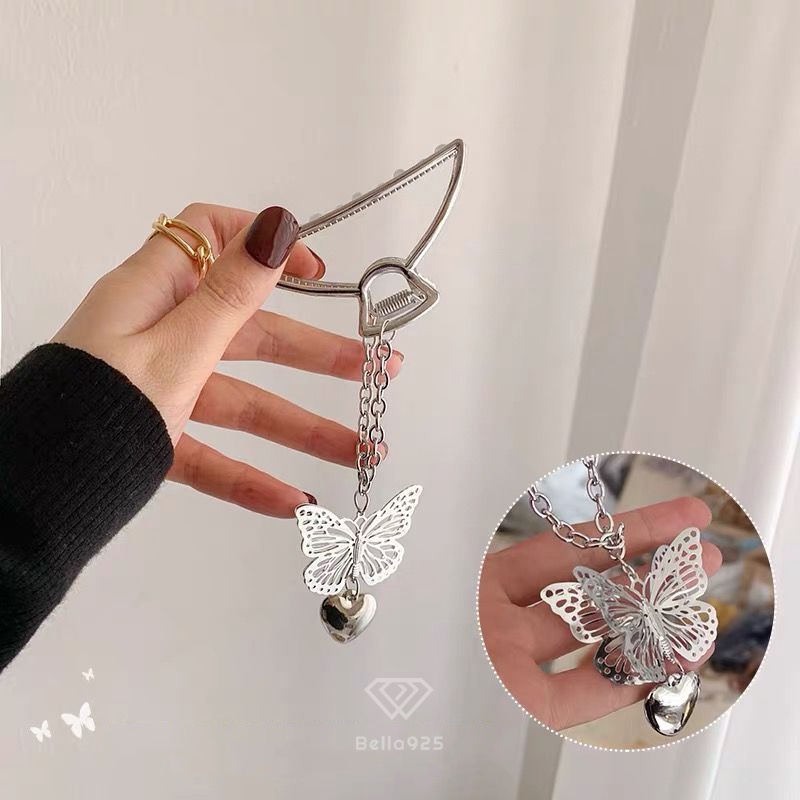 Kẹp càng cua Bella 925 cạp tóc kim loại tua rua hình bướm