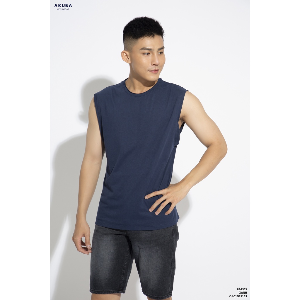 Áo thun ba lỗ nam sát nách AKUBA form oversize thoải mái, chất liệu single cotton 100% sợi tự nhiên J553