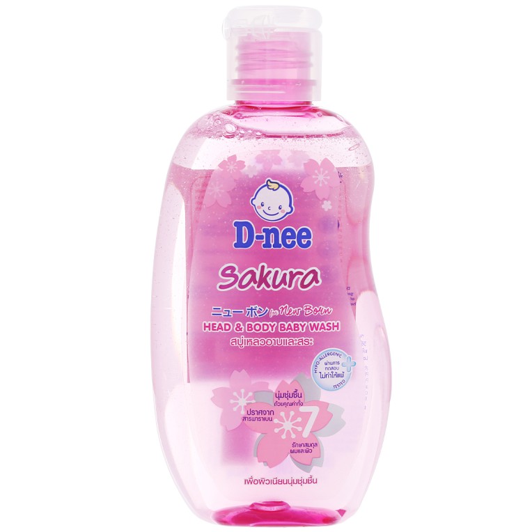 Dầu Gội Tắm Toàn Thân Em Bé D-Nee Sakura Pure Hồng 200ml