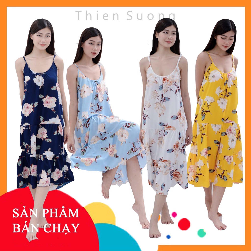 Đầm 2 dây đầm maxi hoa ✨LỤA CAO CẤP ✨ FREESHIP ✨ 4 màu - Chất liệu mềm mại thướt tha tạo sự sang trọng