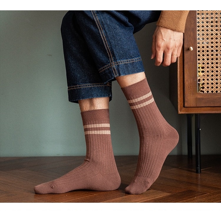 Tất vớ cotton nhún cổ cao unisex kẻ ngang phong cách vintage Nhật Bản dành cho nam nữ YR OUYOU