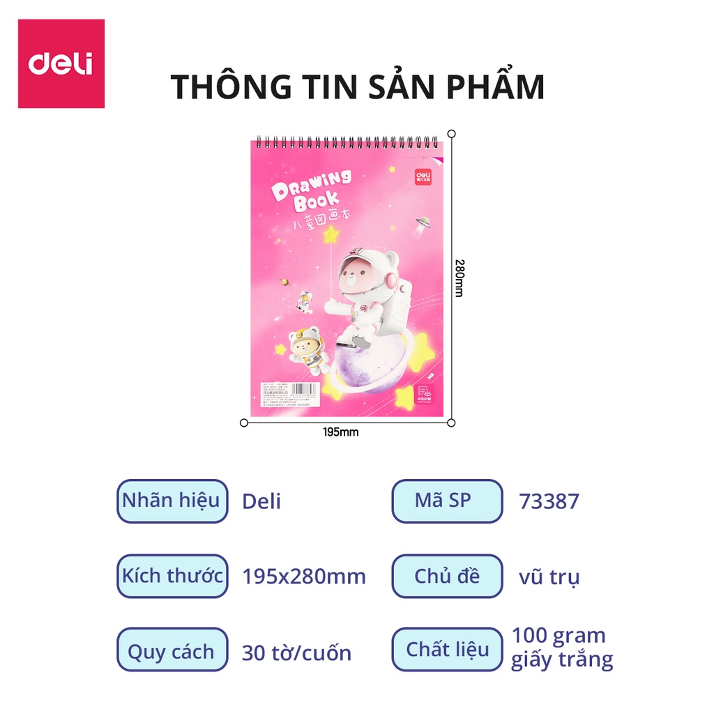 Vở vẽ học sinh tô màu, sổ phác thảo ký họa A4 Deli 60 trang - Màu Hồng/Xanh - 1 quyển