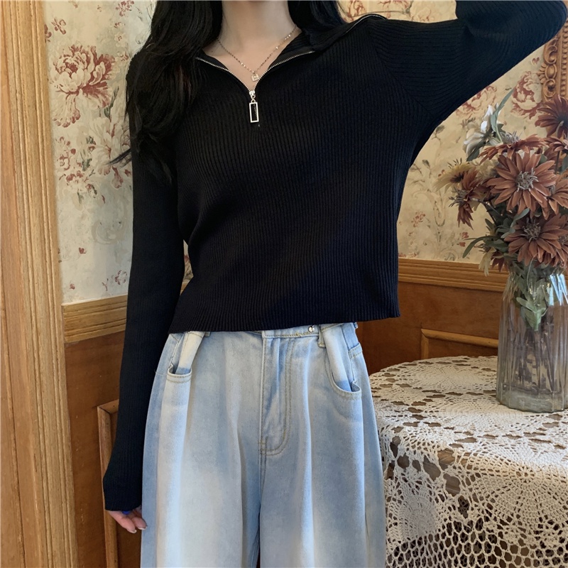 Áo sweater dệt kim SUXI tay dài màu trơn vintage thời trang mới mùa thu cho nữ