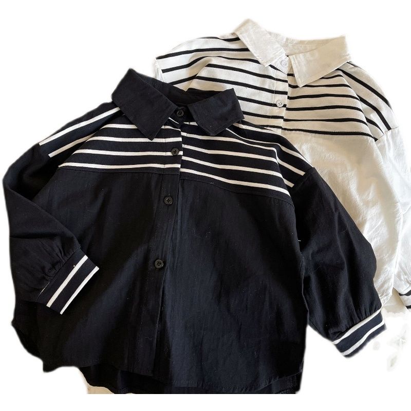 Áo Sơ Mi Cotton Dài Tay Họa Tiết Kẻ Sọc Thời Trang Xuân Thu Hàng Mới Dành Cho Trẻ Em