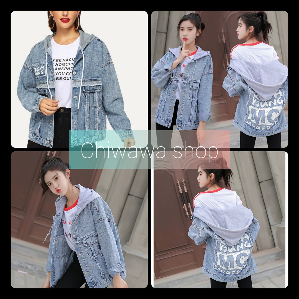 [Túi trong] Áo khoác jeans nữ nam có mũ và túi trong cao cấp chỉ có tại Chiwawa shop giá sỉ
