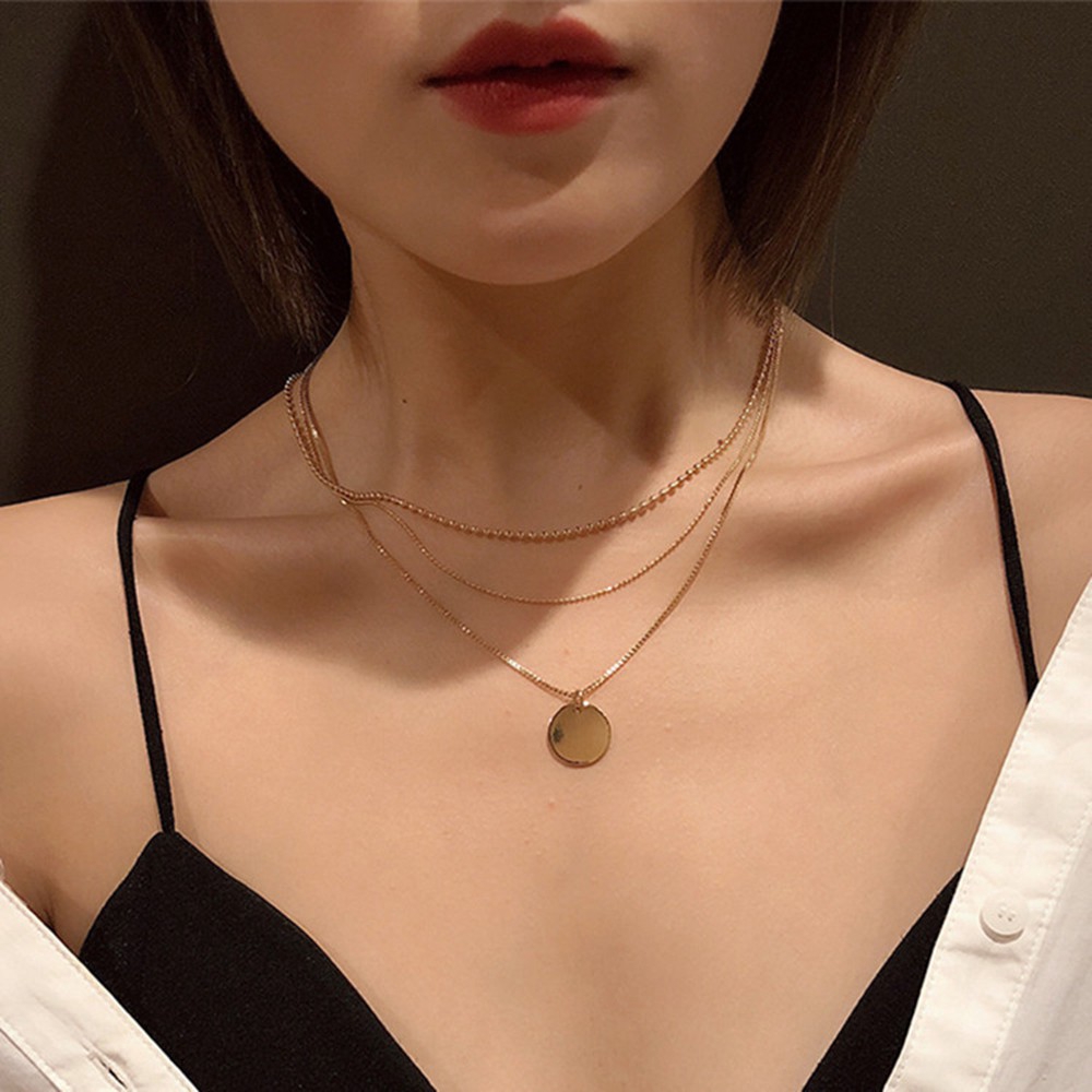 Dây chuyền kim loại nhiều lớp thiết kế đơn giản cho nữ